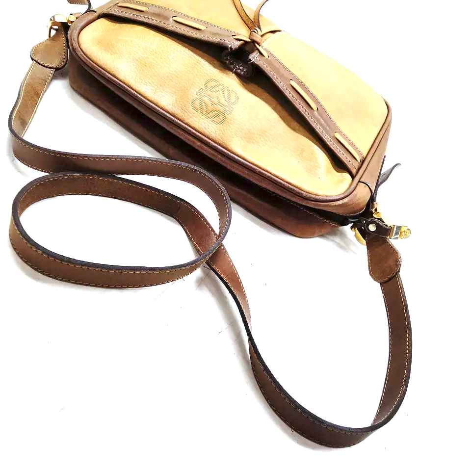 LOEWE MADRID. Brown/Cream Leather Shoulderbag/Handbag