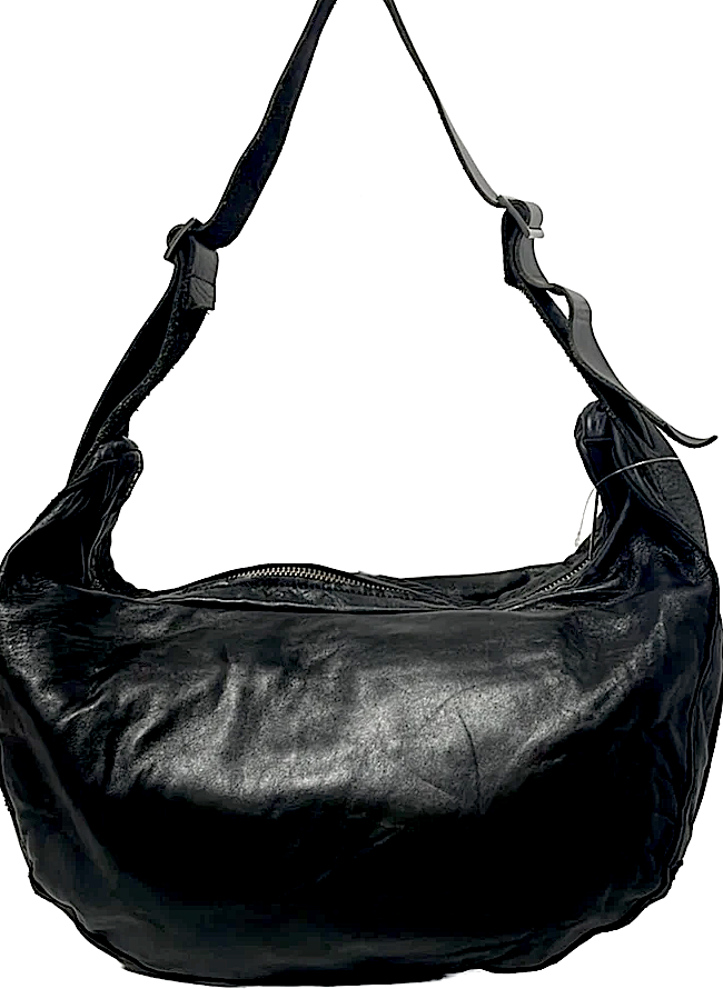 REN JAPAN. Black Lambskin Leather Crossbody Sling/Hobo Style Shoulder Bag