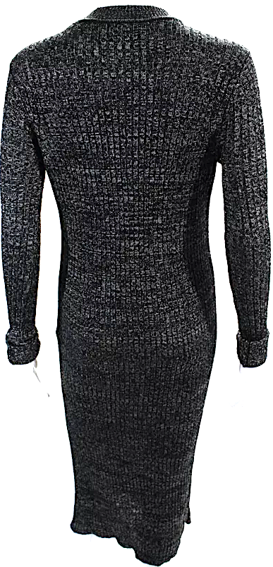 Isabel Marant Paris. Black Knit Long Sleeved Side Slit Midi Sweater Dress