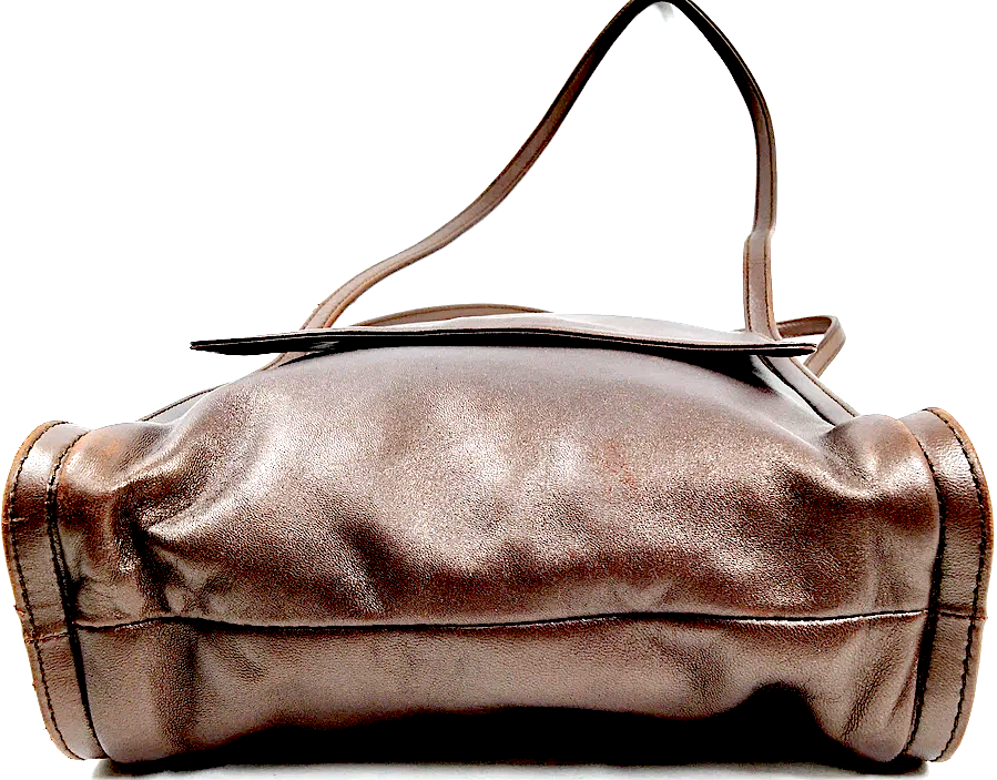LOEWE MADRID. Brown/Bronze Leather Messenger Style Shoulder Bag