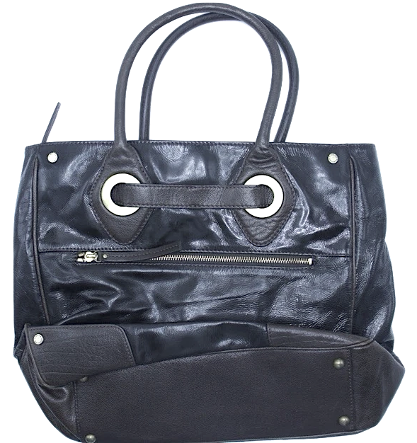 HIROKO KOSHINO Japan. Black Leather, Silver Hardware Shoulder bag