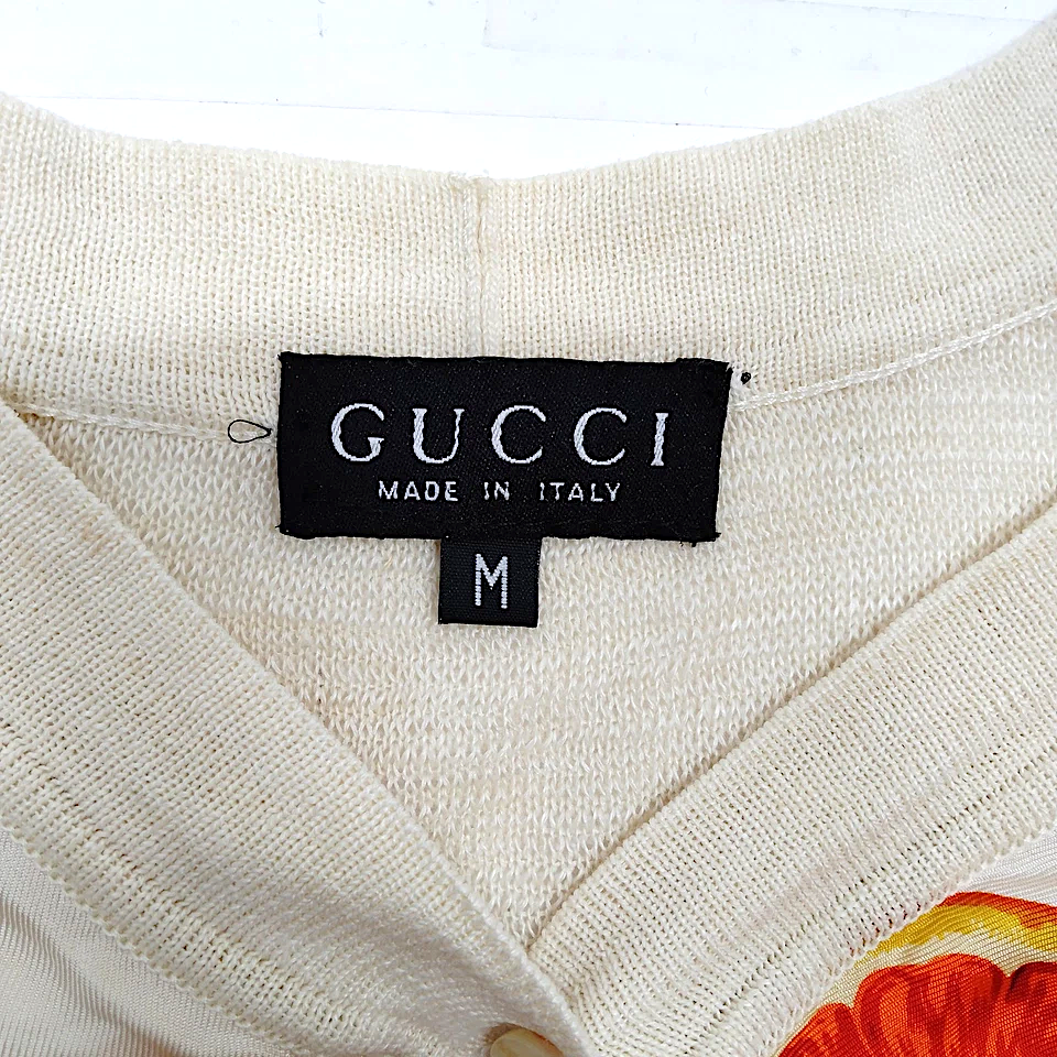 Gucci Italy. Knit "Oranges" Logo Cotton/Linen/Nylon Cardigan Style Top