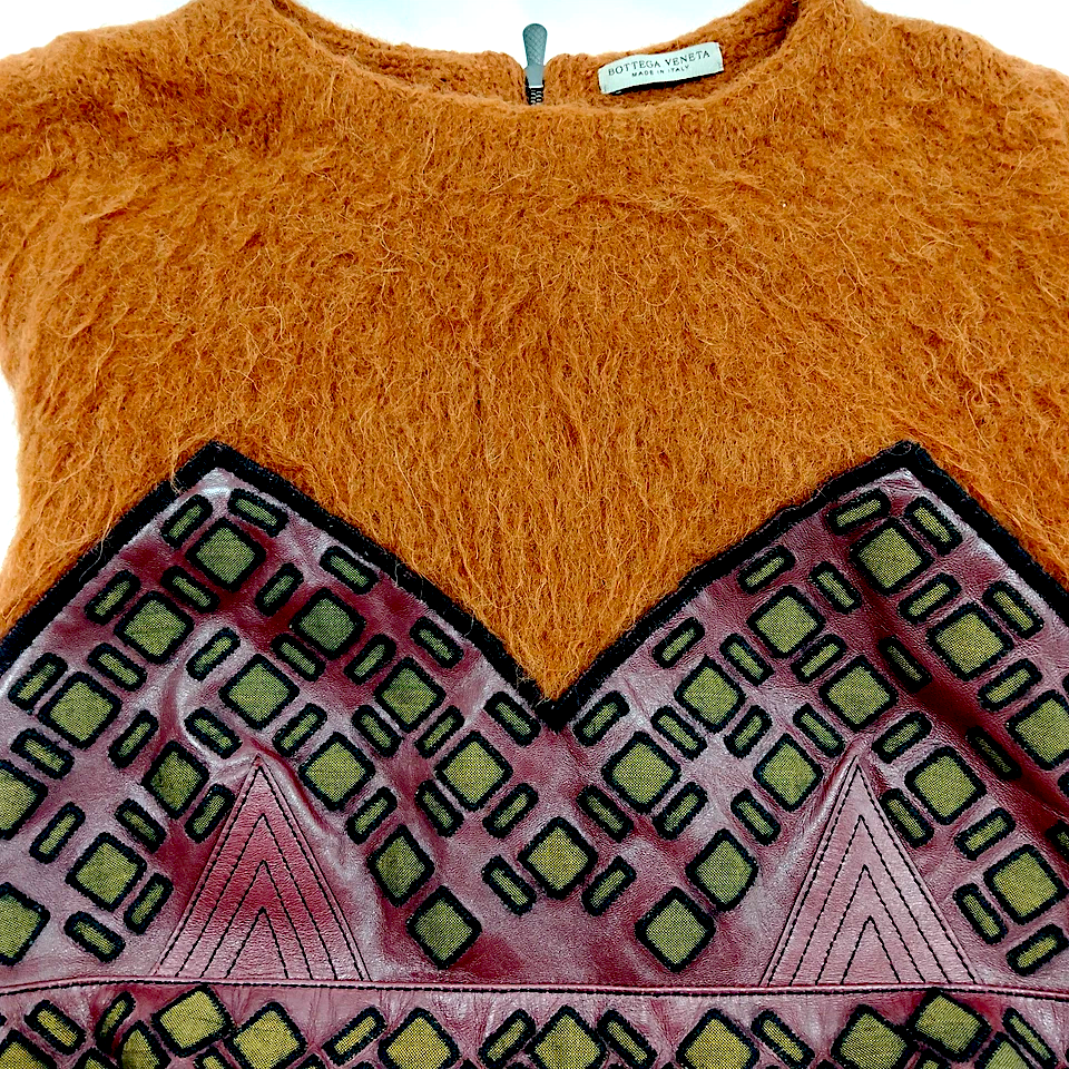 Bottega Veneta Italy. Vintage Leather, Nylon, Silk, Wool Mohair Alpaca Dress
