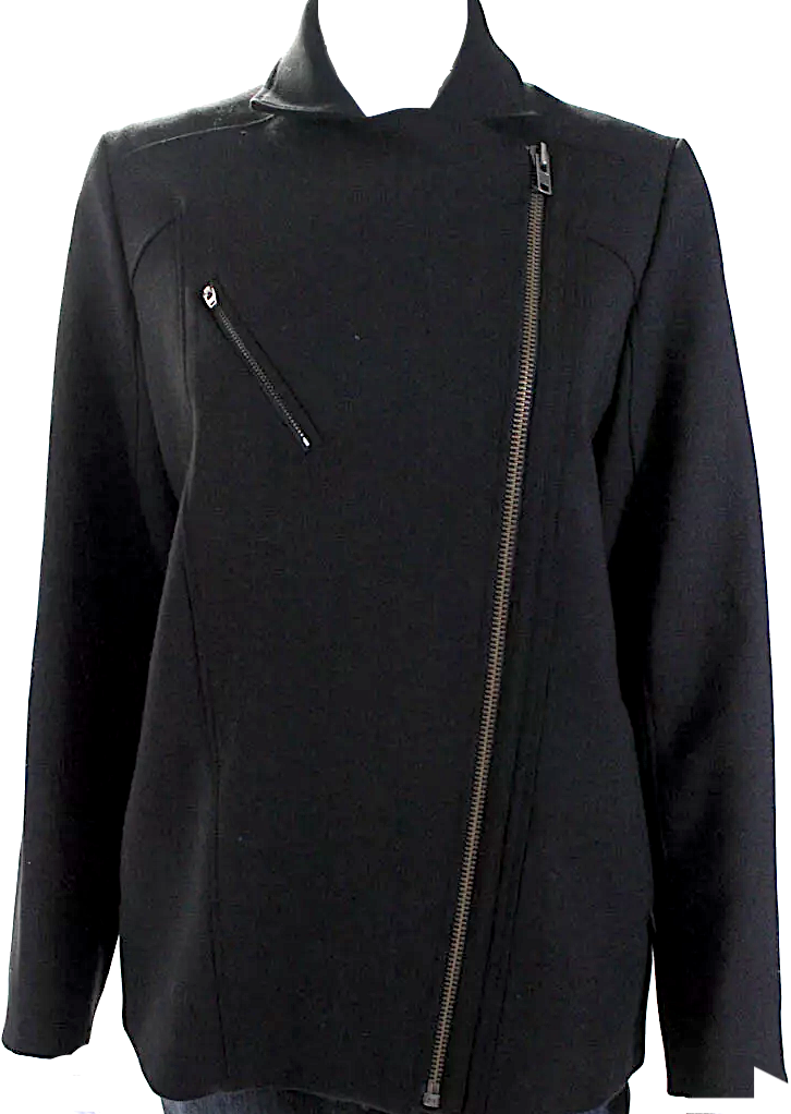 Helmut Lang NY. Black Polymaide Blend Notched Lapel Asymmetrical Zip Motorcycle Jacket