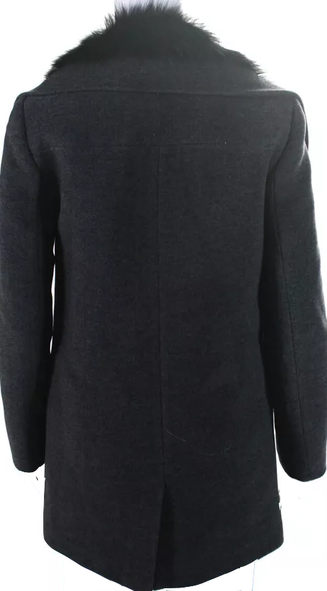 Mackage Montreal. Black/Gray Dyed Wool Shearling Fur Leather Trim Car Coat