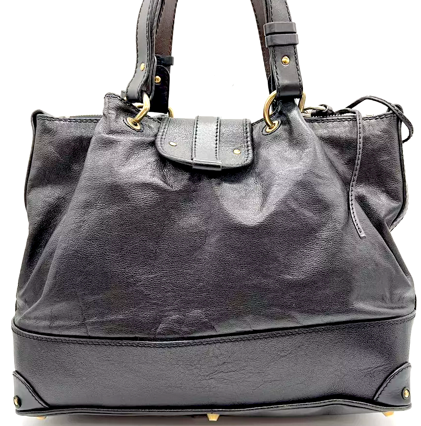 CHLOE PARIS. Black Leather Shoulder Bag / Tote Bag Handbag With Horse & Horseshoe Charms