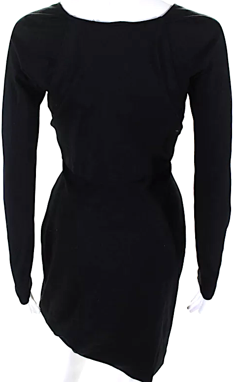 Jil Sander Black Knit Deep V-Neck Long Sleeve Fitted Bodycon Mini Dress