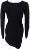 Jil Sander Black Knit Deep V-Neck Long Sleeve Fitted Bodycon Mini Dress