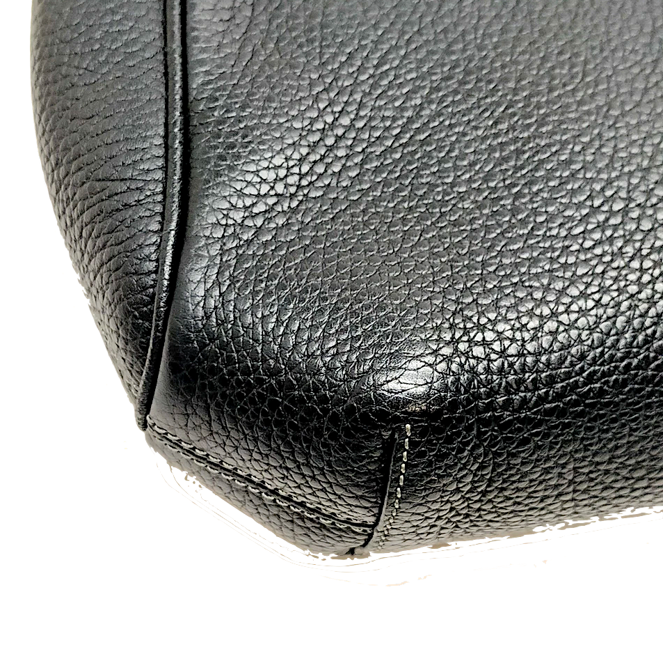 LOEWE MADRID. Black Pebbled Leather Silver Hardware Mini Shoulder Bag