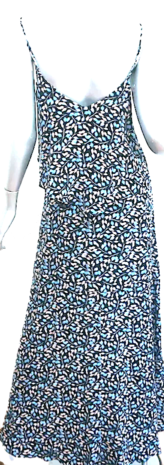 Intermix NY. Silk Layla Navy Leaf Print Ruffled High-Low Dress