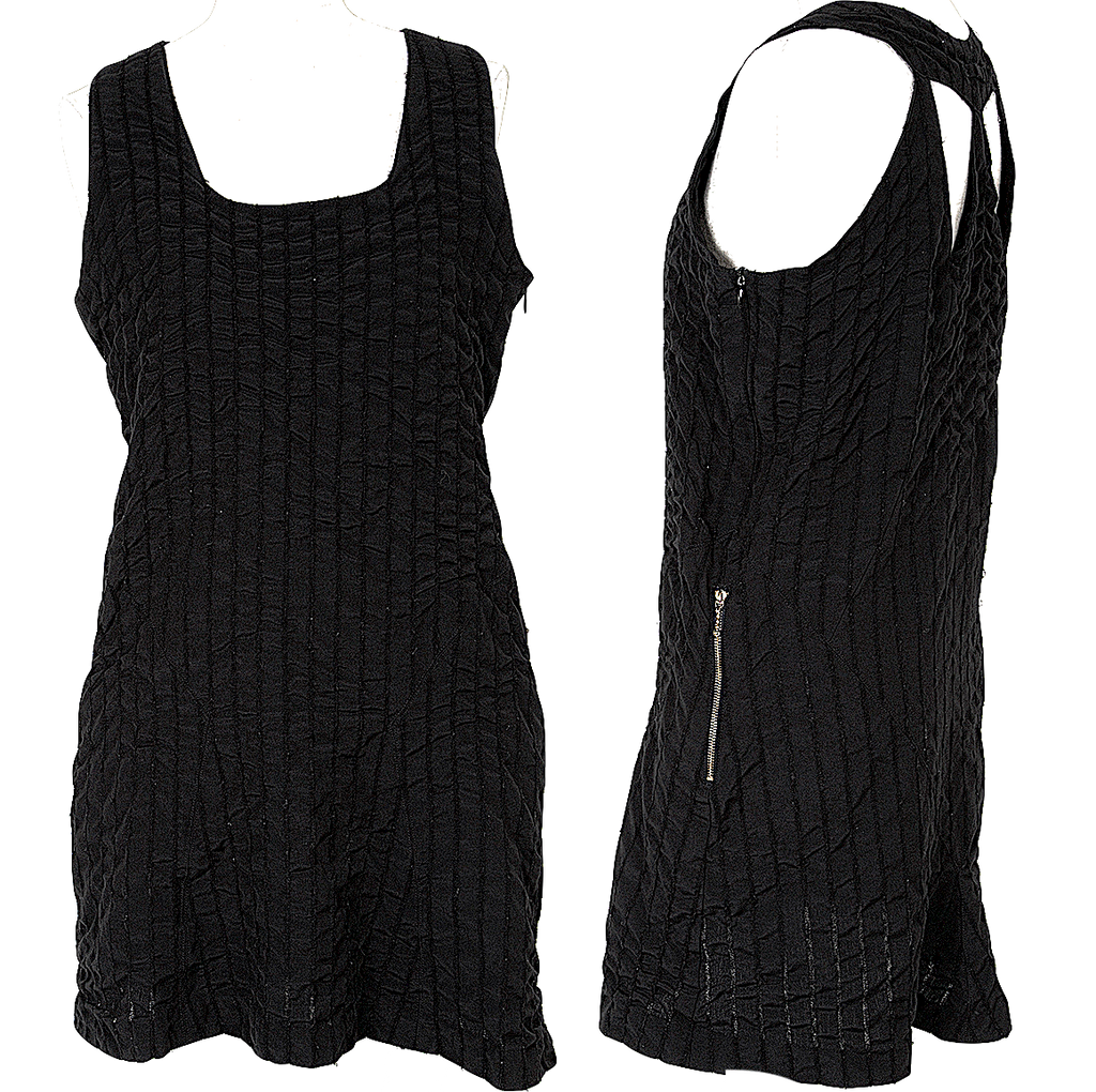 Jean-Paul Gaultier Paris.  FEMME Black Shearing Striped Mini Dress