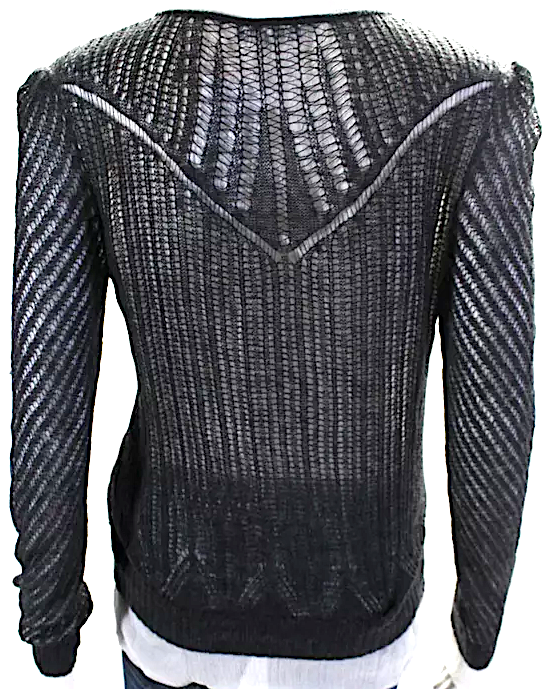 Alexander McQueen UK. Gray Wool Open Knit Long Sleeve Sweater