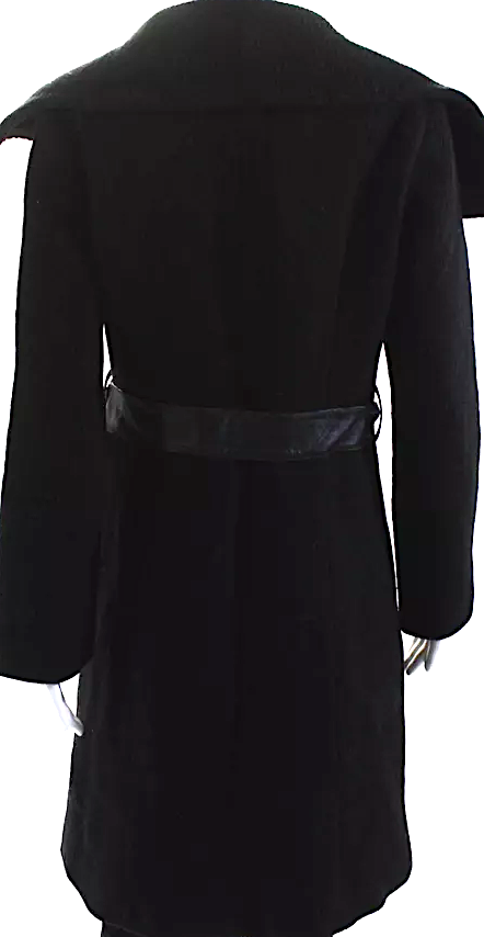 Mackage Montreal. Black Wool Ribbed Zipped Collared Belted Duster Cardigan Coat