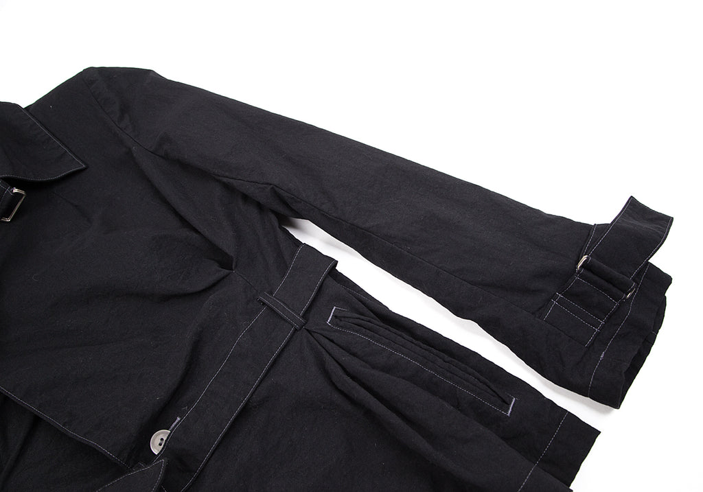 Yohji Yamamoto Japan. Y's. Black Belted Design Nylon Short Trench