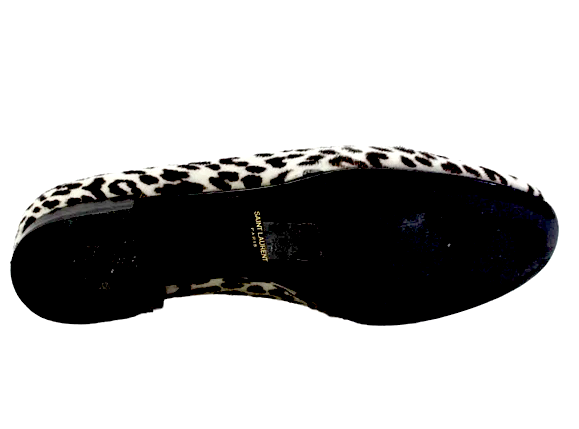 Saint Laurent Paris. White Leopard Print Ponyhair Slip On Flats Size 8.5