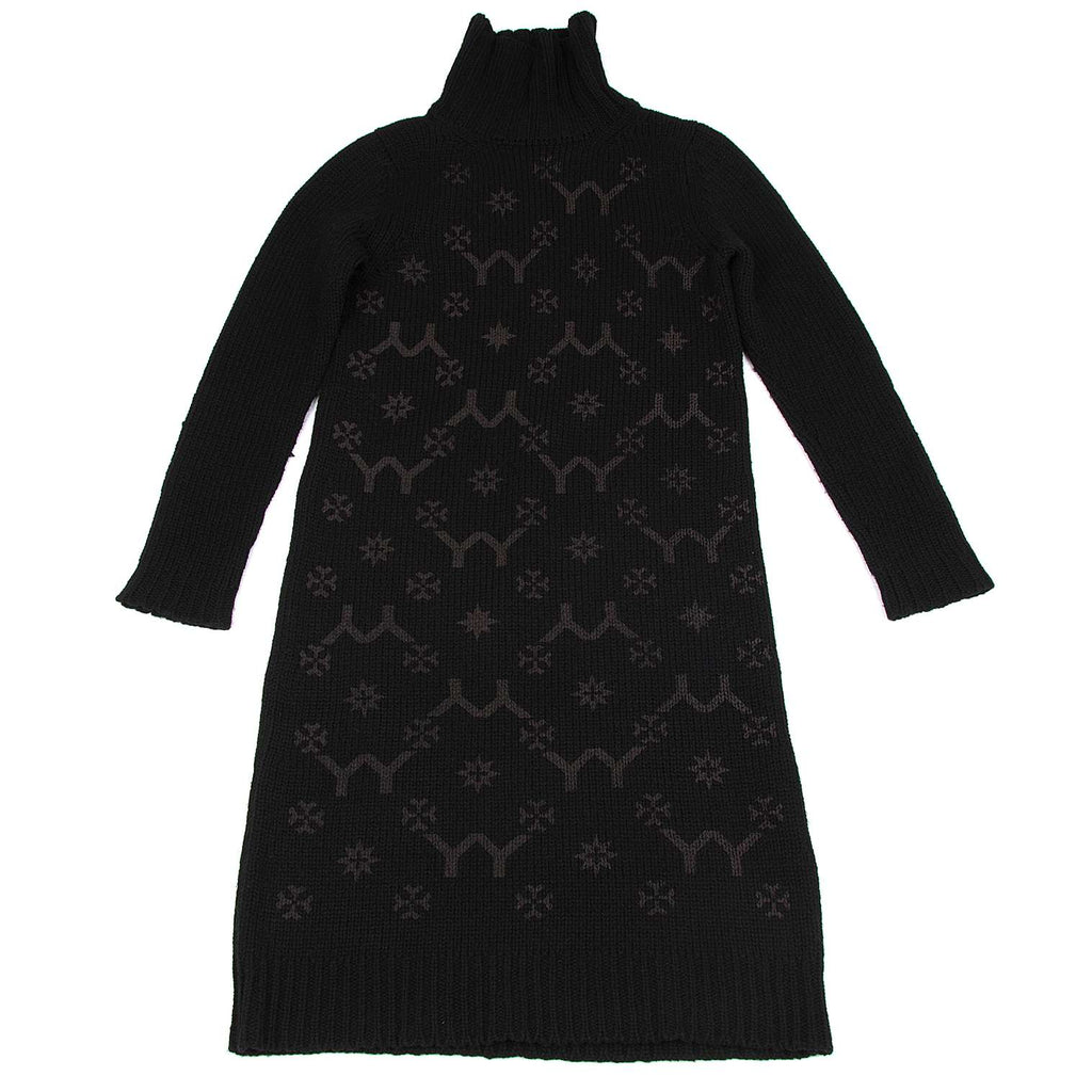 Yohji Yamamoto Japan. FEMME. Black Knit Turtleneck YY Monogram Logo Print Dress