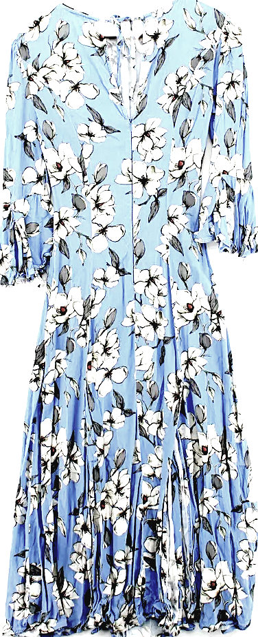 Ghost London UK. Tanya Sarne. Blue Floral Print 100% Viscose Maxi Dress