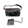 Kitamura Yokohama JAPAN. Black Pebbled Leather Shoulder Bag with Pouch Gold Logo K