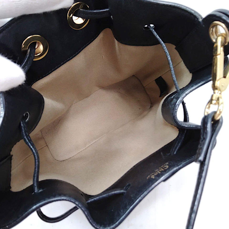 Chloe Paris. Black Leather Long Strap Bucket Style Shoulder Bag