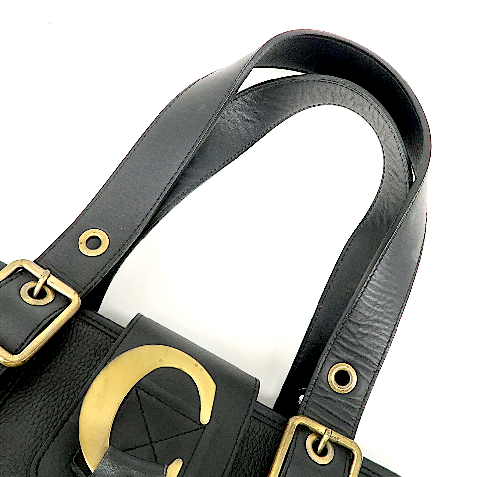 Chloe Paris. Black Leather Gold Hardware Logo Shoulder Bag Hand Bag