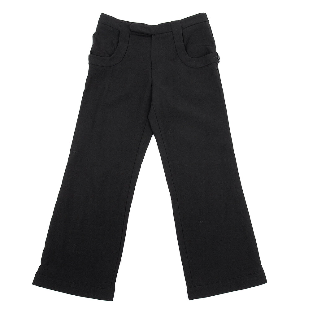 YOHJI YAMAMOTO JAPAN. NOIR. Black Wool Pants Button Accent Pockets