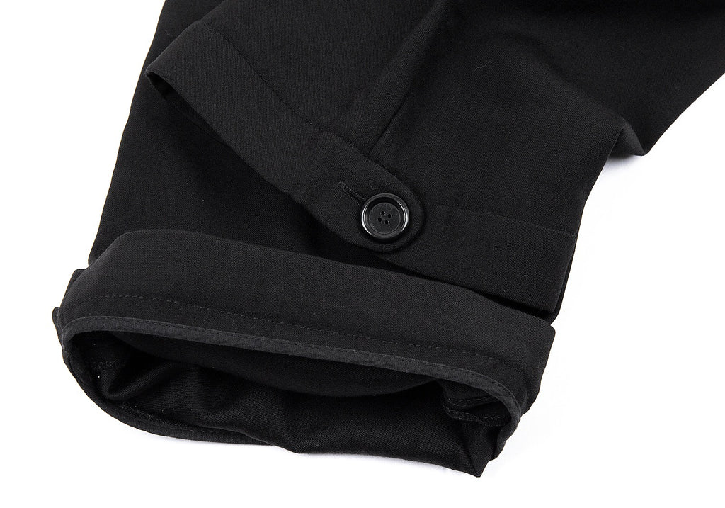 YOHJI YAMAMOTO JAPAN. NOIR. Black Wool Pants Button Accent Pockets