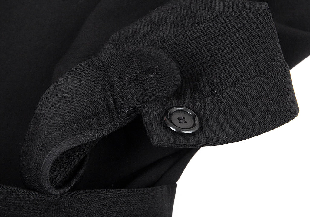 YOHJI YAMAMOTO JAPAN. NOIR. Black Wool Pants Button Accent Pockets