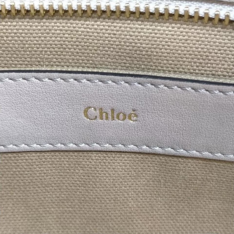 CHLOE PARIS. Beige Leather Zipper Tote / Shoulder Bag