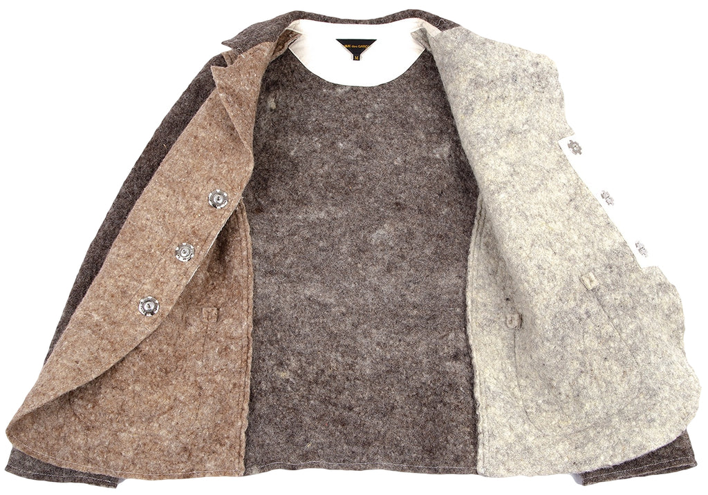 COMME des GARCONS JAPAN. MOCHA, BEIGE Wool Felt Switching Jacket