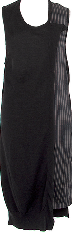 Lanvin Paris. Silver Swan Hook Detail Long Sleeve Crew Neck Black Sheath Dress