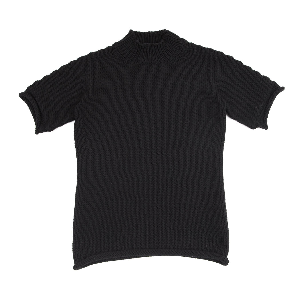 YOHJI YAMAMOTO JAPAN. Y's Black Chunky Knit Short Sleeve Polyester Sweater