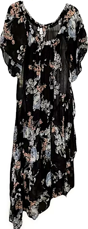 GHOST London. Tanya Sarne. Vintage Black Floral Off the Shoulder Asymmetrical Dress