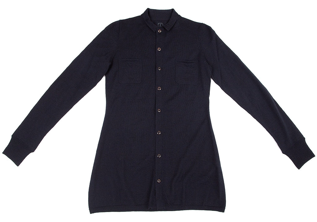 45RPM JAPAN. Navy Wool Long Sleeve Knit Shirt