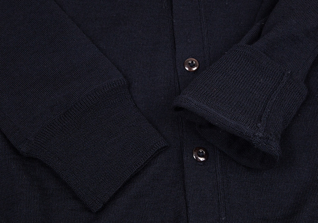 45RPM JAPAN. Navy Wool Long Sleeve Knit Shirt