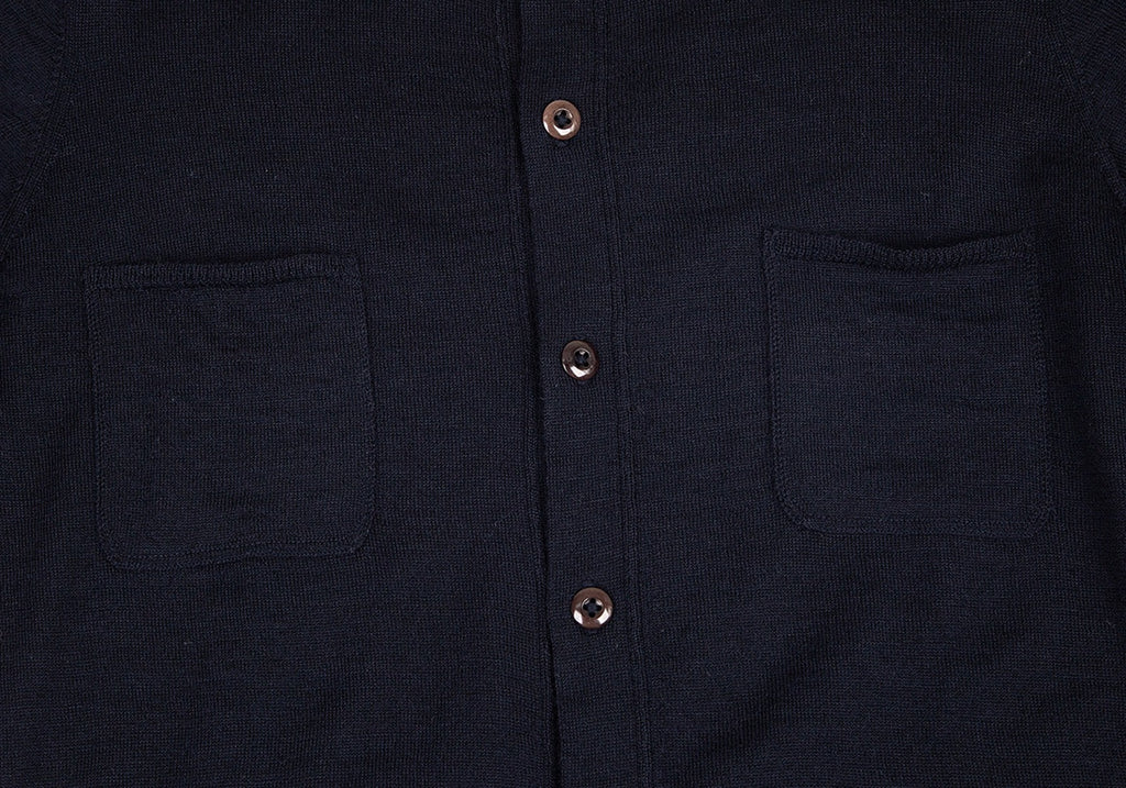 45RPM JAPAN. Navy Wool Long Sleeve Knit Shirt