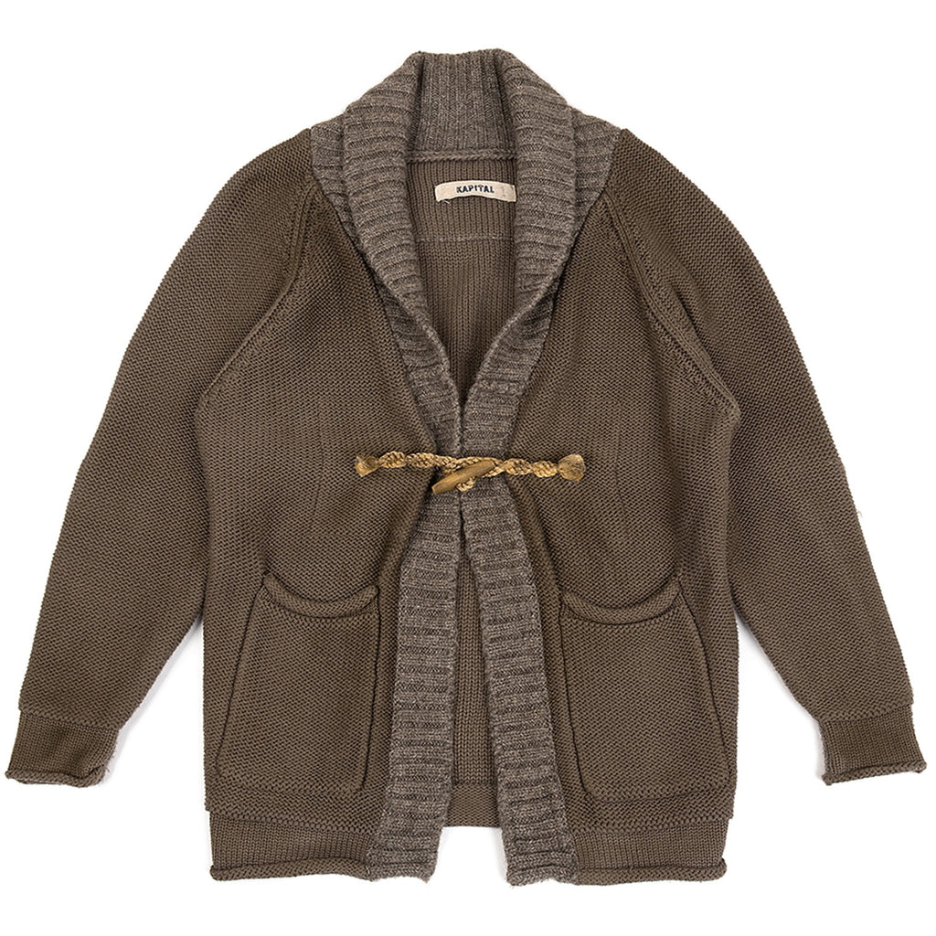 KAPITAL JAPAN. Mocha Switching Wool Knit Jacket