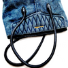 MIU MIU ITALY.  Blue Denim Quilted Accents Black Leather Handles, Leather Interior Shoulderbag