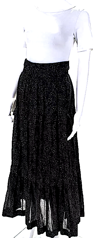Etoile Isabel Marant Paris. Black Cotton Floral Print Tiered Maxi Skirt