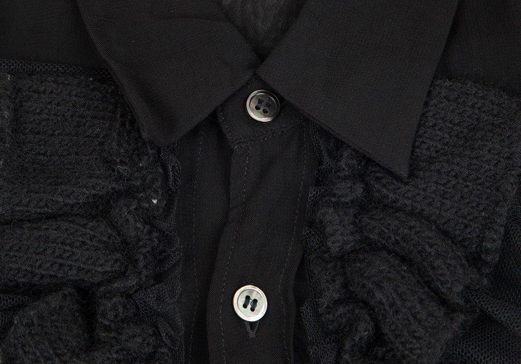 COMME des GARCONS Japan. Black Knit Frill See-through Long Sleeve Shirt