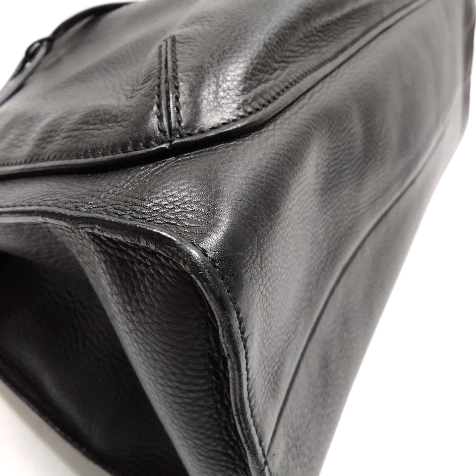 Gucci Italy. Black Leather Bamboo Handle Shoulder Bag / Tote Bag