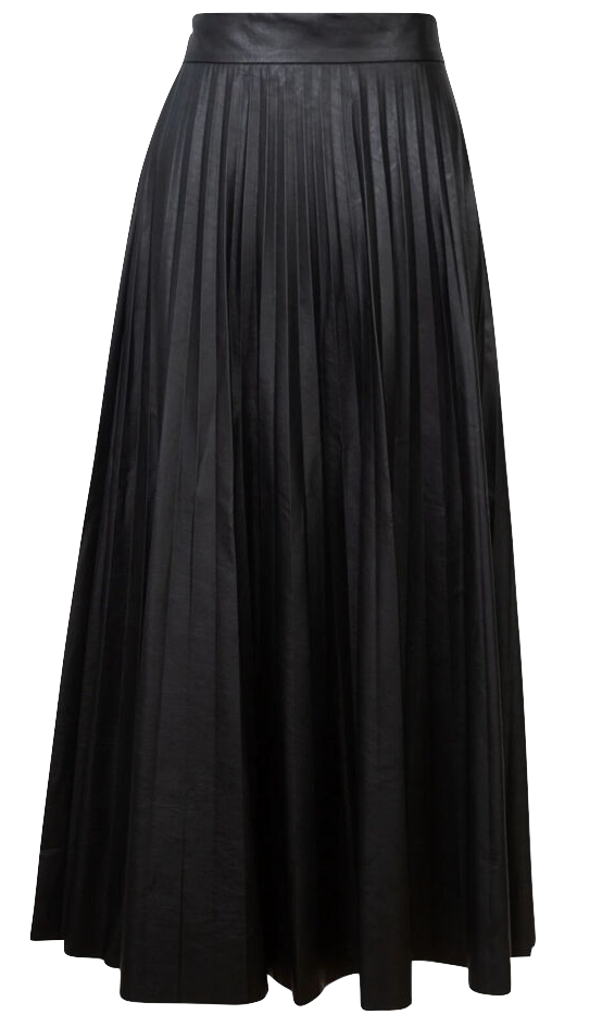 Maison Margiela Paris. NEW. NWT. Black Pleated Faux Leather Midi Skirt