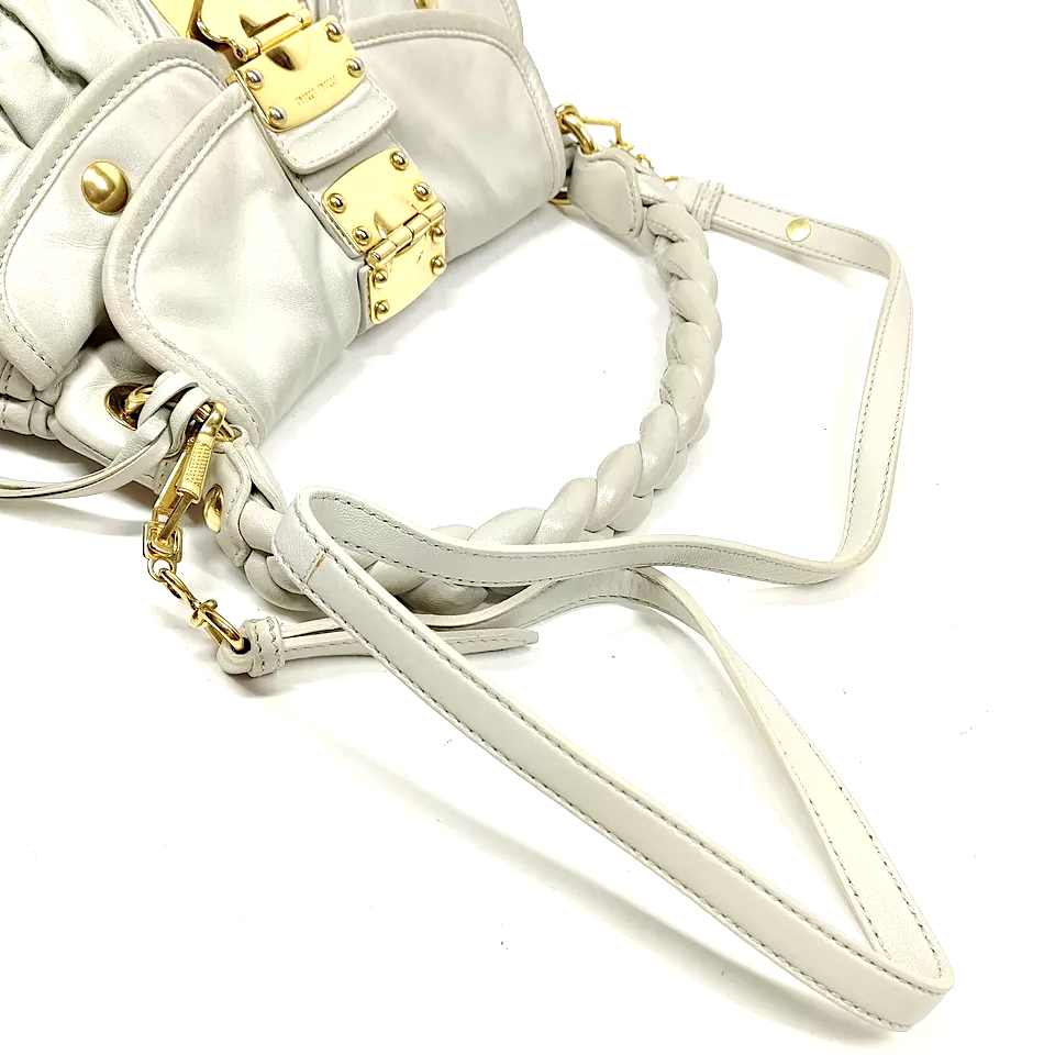 Miu Miu Italy. White Leather Matelasse Fold Accents Shoulderbag/Crossbody Bag