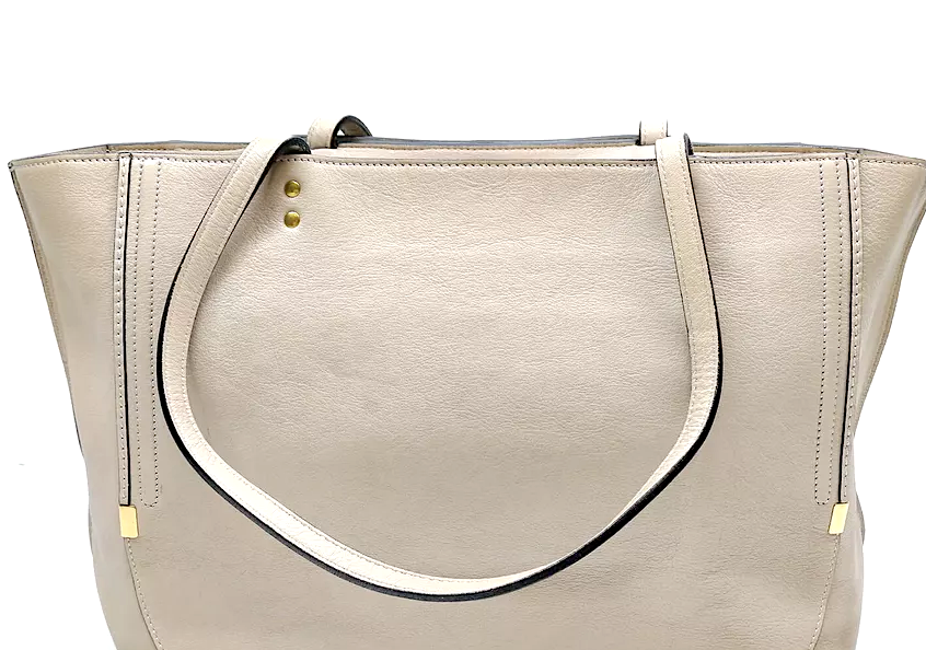 CHLOE PARIS. Beige Leather Zipper Tote / Shoulder Bag