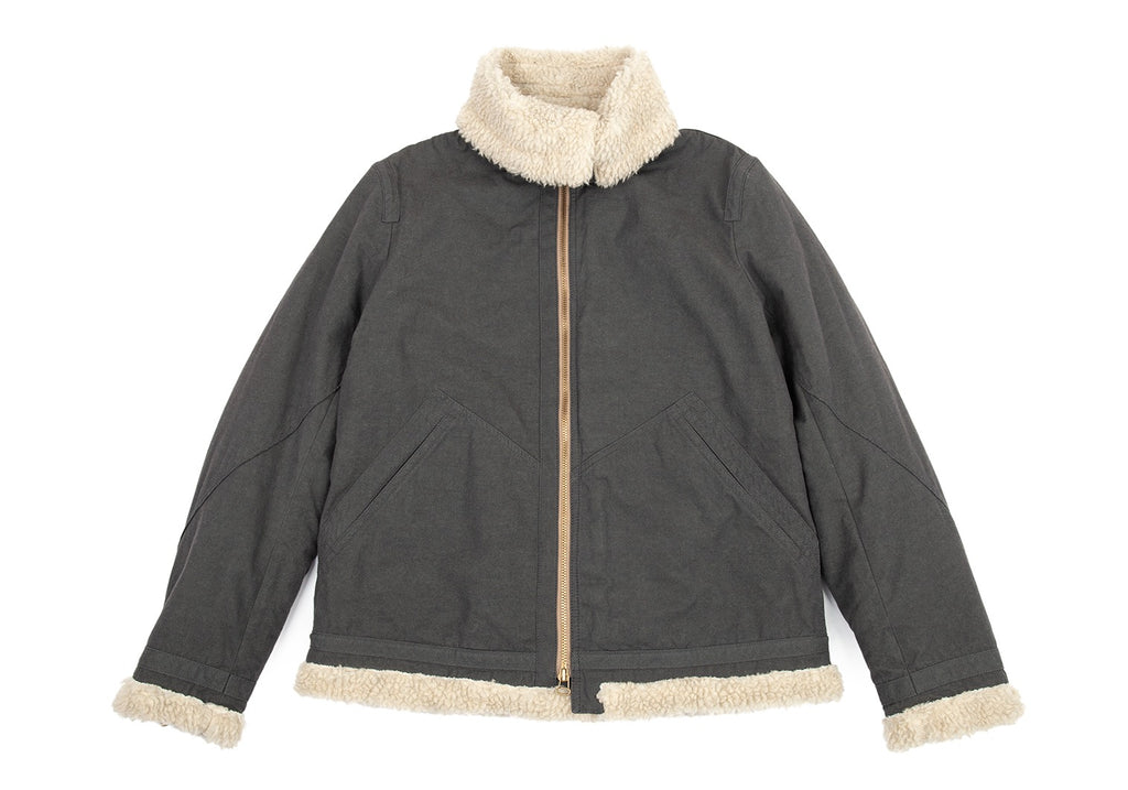 YOHJI YAMAMOTO JAPAN. Y's Faux Fur Khaki-Green, Ivory Switched Design Zip Front Blouson Jacket