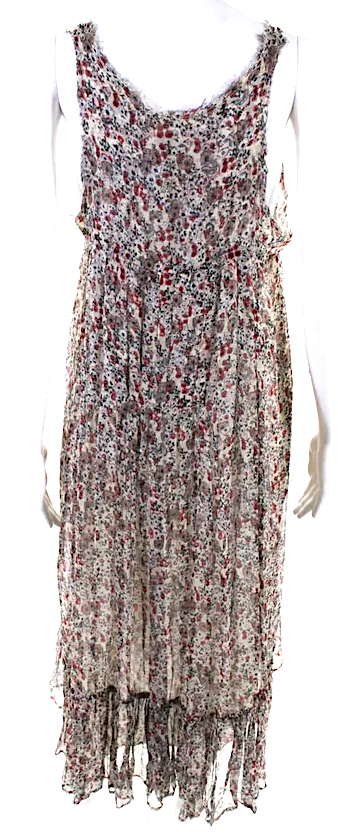 Etoile Isabel Marant Paris. Beige/Red 100% Silk Floral Midi Tank Dress