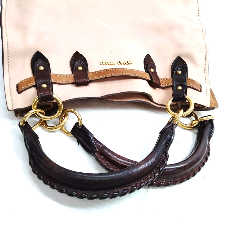 MIU MIU ITALY. Beige/Pink/Black Leather Shoulderbag/Handbag
