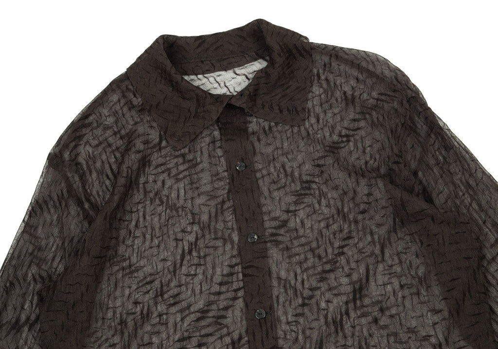 JURGEN LEHL . Brown Silk Semi-Sheer Printed Long Sleeve Shirt