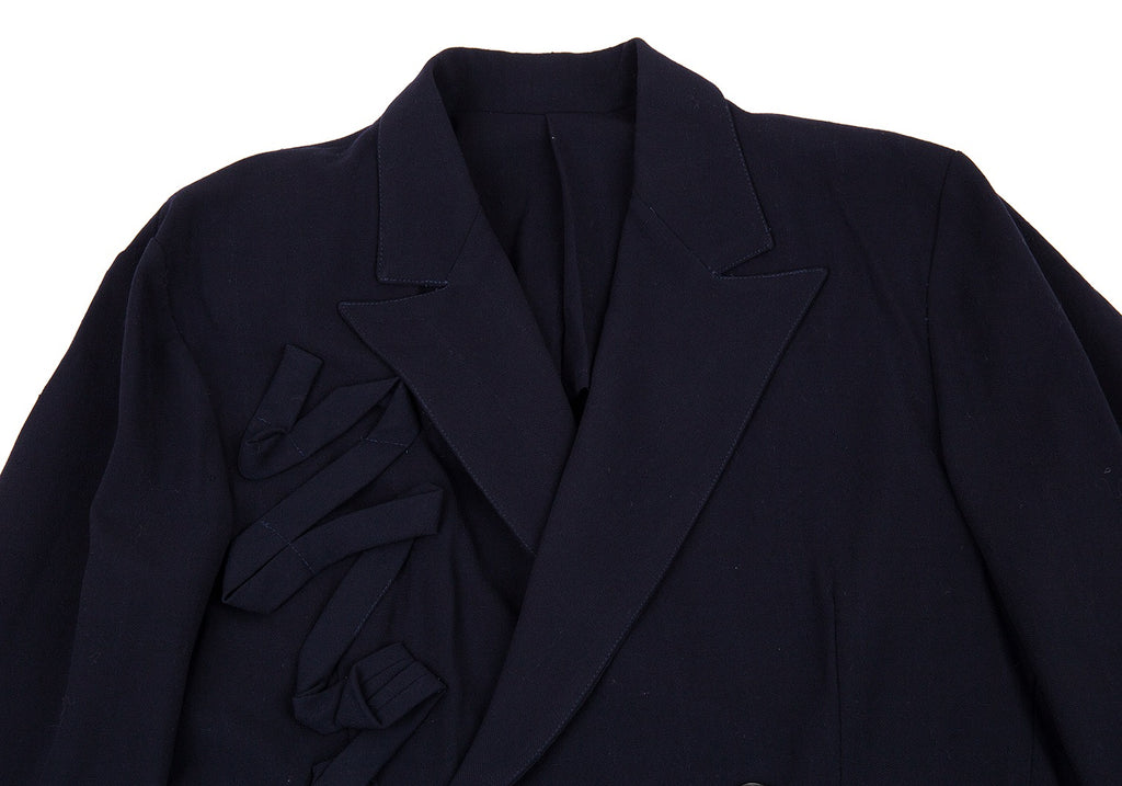 YOHJI YAMAMOTO JAPAN. Double Breasted Y's Navy Wool Taping Jacket