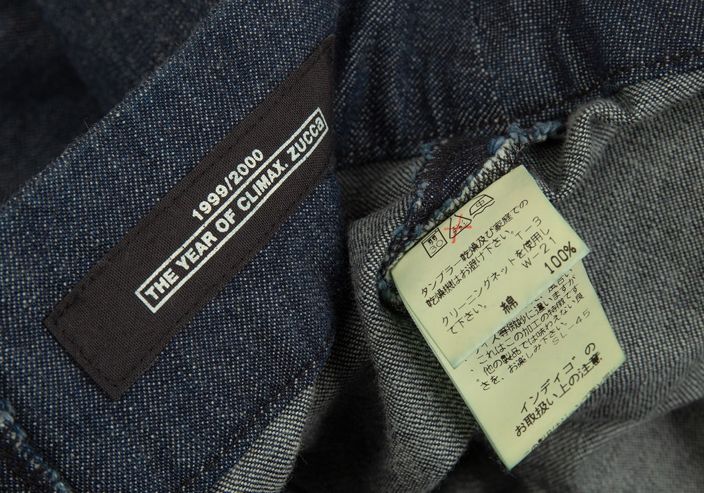 Issey Miyake Japan. Zucca Embroidery Switched Indigo Denim Skirt