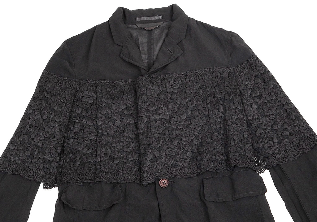 COMME des GARCONS JAPAN. Black Dyed Nylon, Cupro, Poly Blend Layered Dress/Jacket